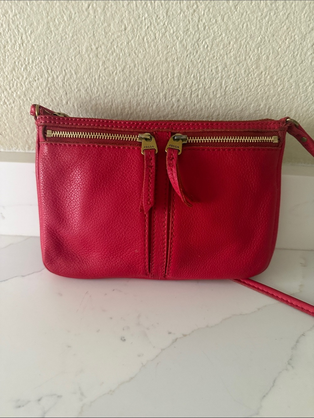 Vintage Fossil Red  Leather Crossbody Bag